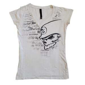 Y2k Metal Mulisha White Graphic T-Shirt Slim Fit Vintage - Small